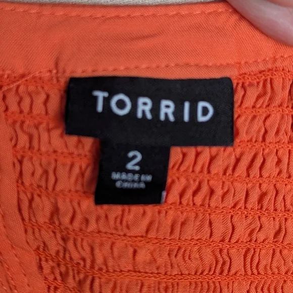 Torrid Vibrant Orange Challis Smocked Perplum Tank Top - Picture 5 of 9
